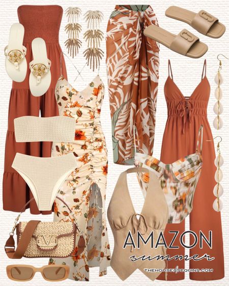 Shop these Amazon summer outfit and resortwear finds! Vacation Outfit, beach travel outfit, bikini swimsuit coverup, sarong, maxi dress, jumpsuit, halter top, bustier top, Marc Jacobs sandals, Valentino raffia bag, Tory Burch Miller sandals, matching set, and more! 

#LTKTravel #LTKSeasonal #LTKFindsUnder50