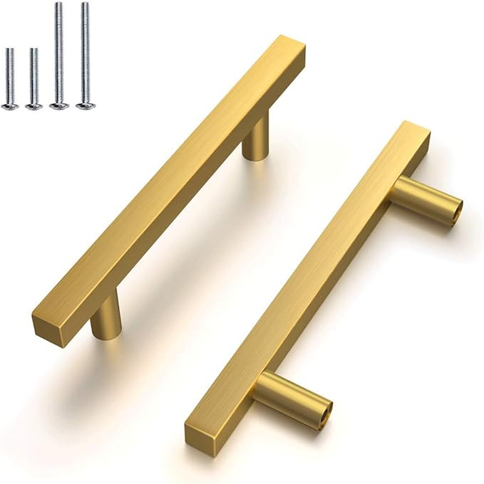 Brass Drawer Pulls and Knobs 3 3/4" 96mm Screw Spacing Pack of 6 Brushed Gold Cabinet Pull 6" 150... | Amazon (US)