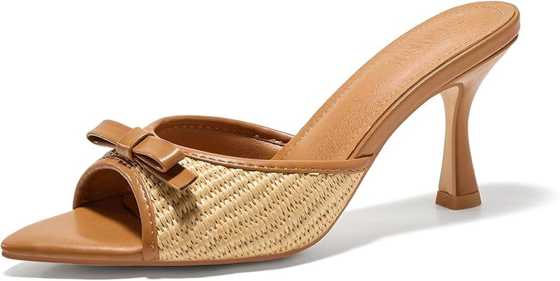 Womens Pointed Open Toe Heeled Sandals Slip On High Heels Backless Mules Dress Shoes | Amazon (US)