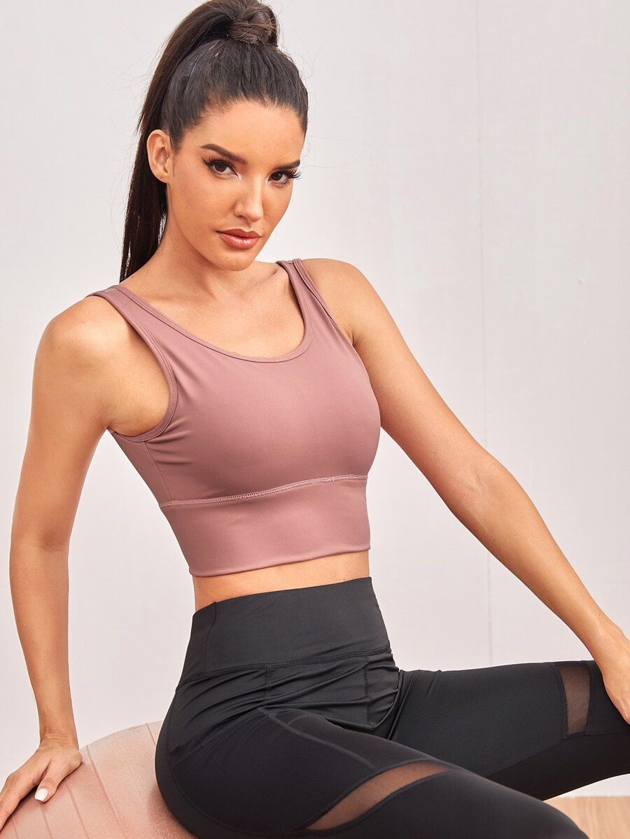 Scoop Neck Solid Sports Bra | SHEIN