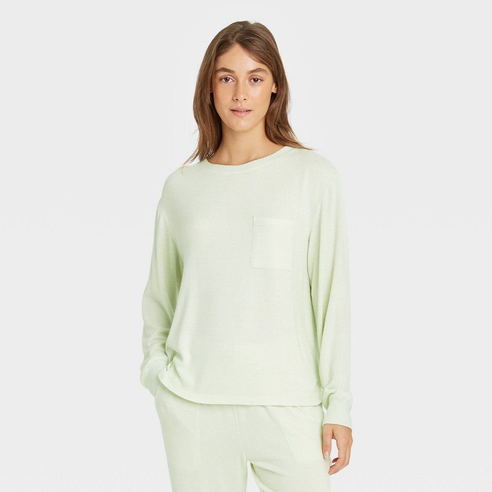 Women's Striped Perfectly Cozy Lounge Sweatshirt - Stars Above Green XXL | Target