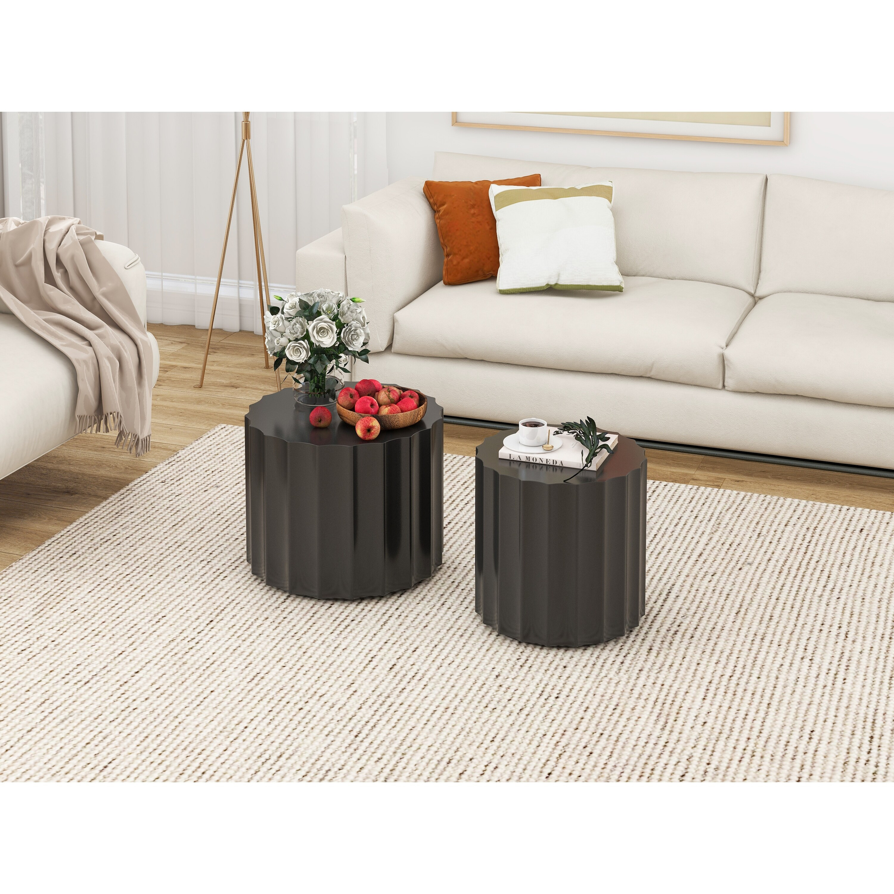 Black Coffee Table Set of 2, Round Coffee Table Nesting Table End Table for Living Room Circle Sidetable Sofa Center Table | Bed Bath & Beyond