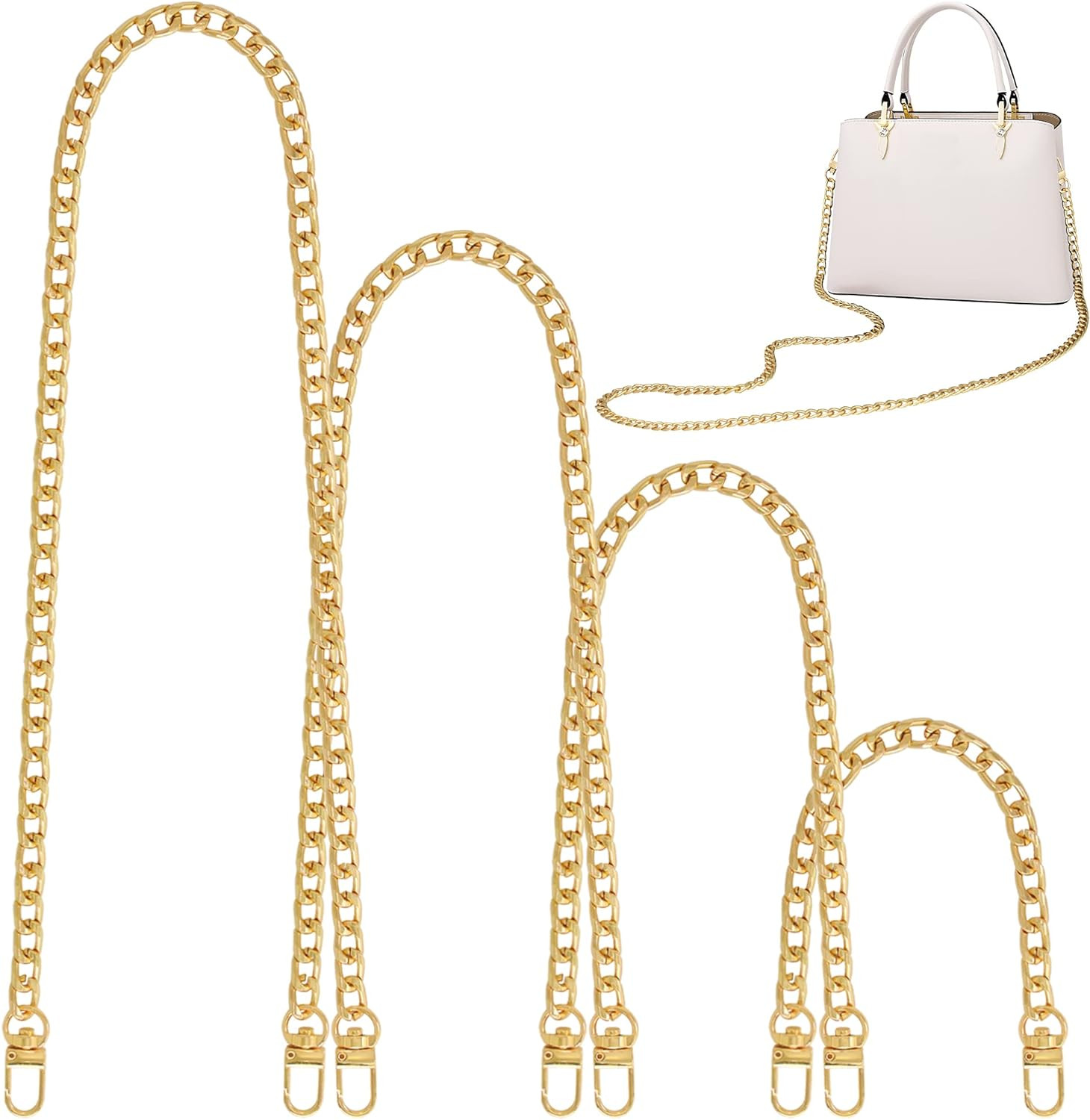 4 Sizes Flat Purse Chain Strap Crossbody Bag Replacement Strap with Metal Buckles(47.2/31.5/15.7/7.9 Inches, Gold) | Amazon (US)