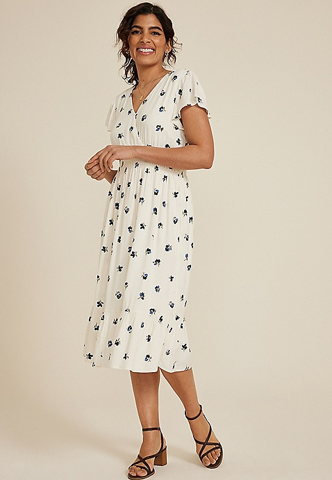 Flutter Sleeve V Neck Midi Dress | Maurices