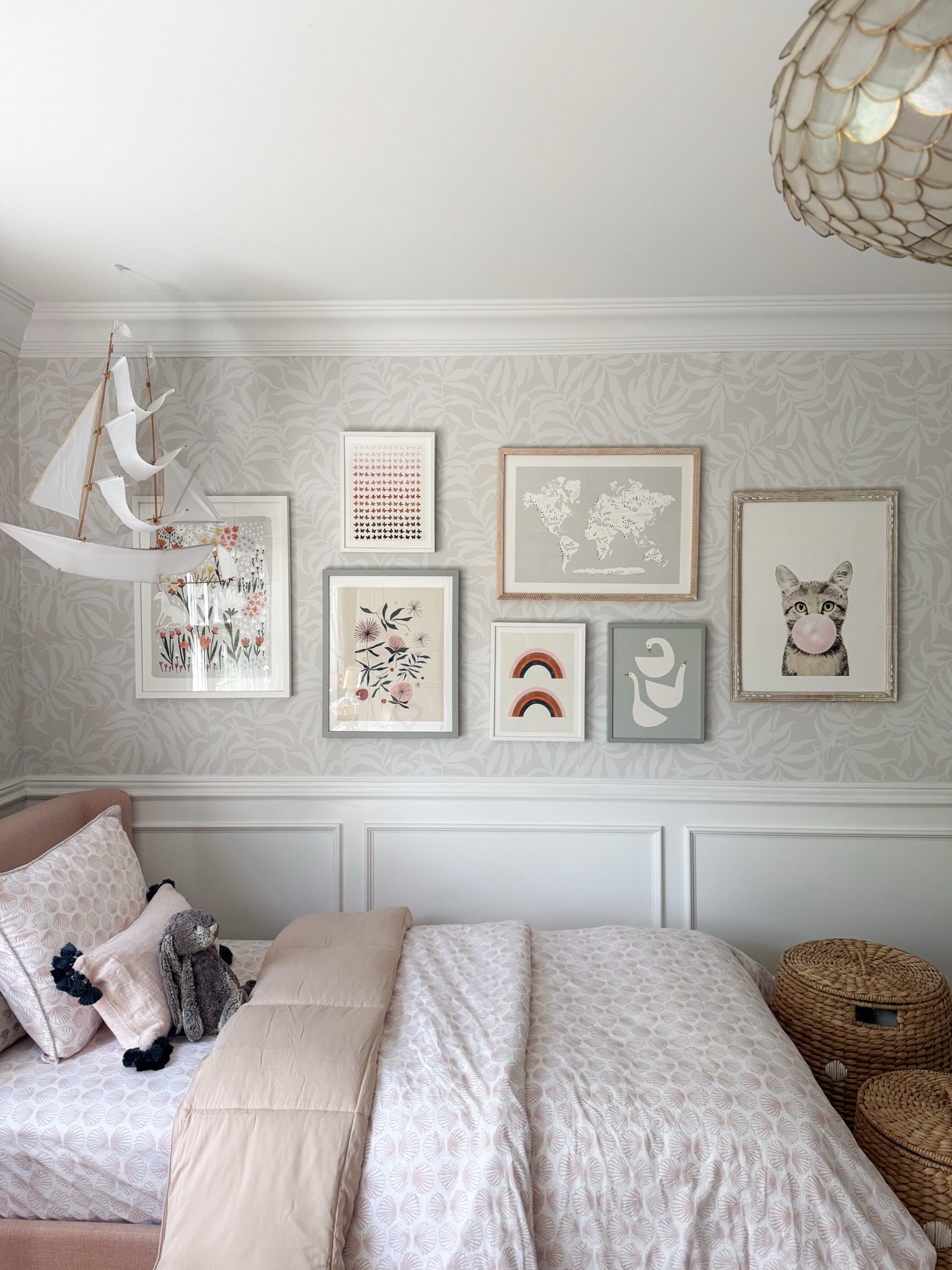 Kid’s bedroom gallery wall inspo! I’m linking everything that I used to create Ava’s sweet gallery wall and you can use my code GIRLONTHEHUDSON for a discount on all @Minted art! 

Kid’s bedroom, bedroom inspo, GIRLONTHEHUDSON, modern coastal, gallery wall, Serena & Lily, Minted art, upholstered bed, pink bed, Kids bedroom, gallery wall, reading book, wallpaper design, pattern mix

#LTKSaleAlert #LTKHome #LTKKids