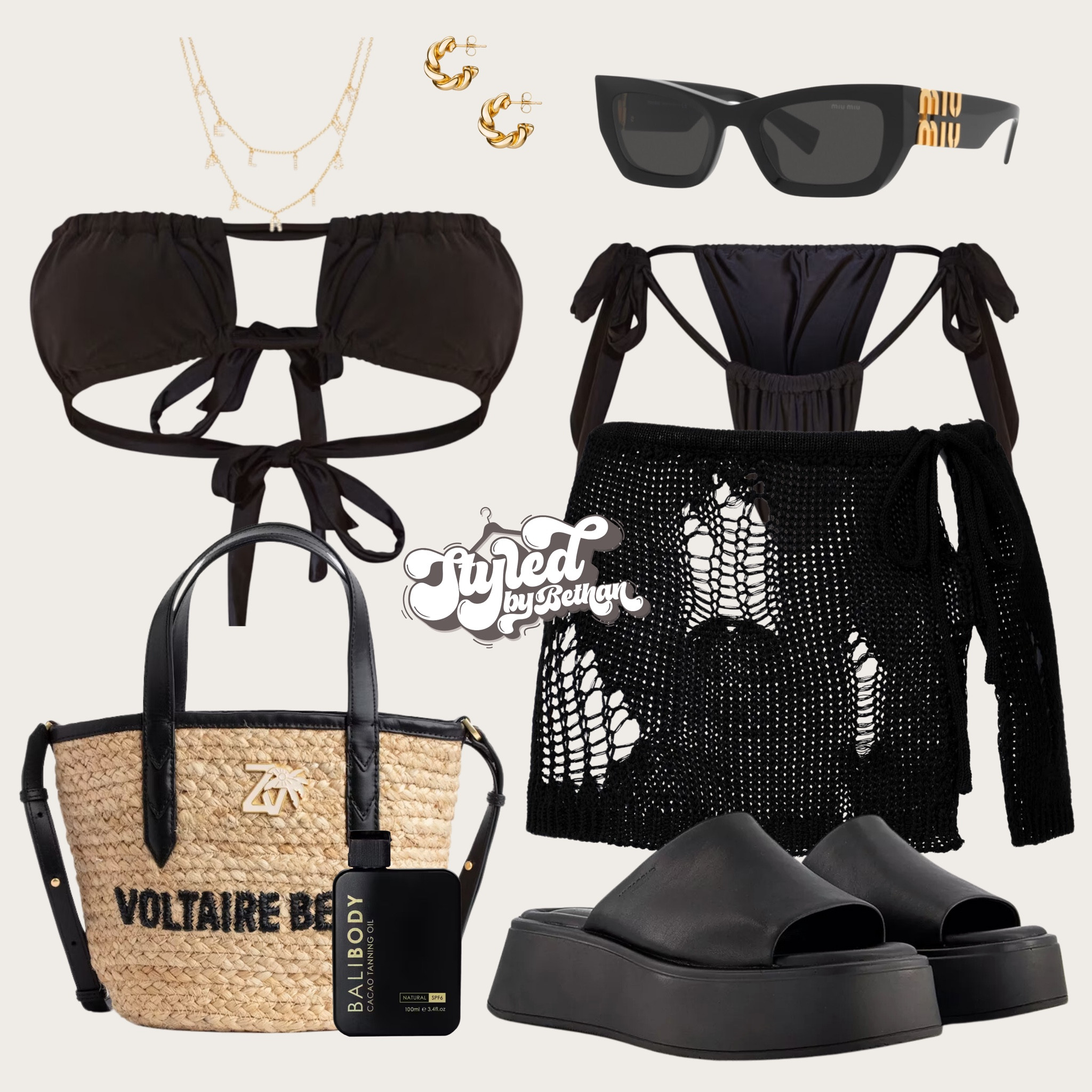 🖤🖤🖤 tags: pretty little thing bikini, the kript black crochet mini skirt, vagabond black leather sliders, zaig and volitare beach bag, miu miu black sunglasses, abbot Lyon gold earrings, celine gold necklace. Summer vacation Ibiza outfit swimwear beach club pool day inspiration inspo.

#LTKsummer #LTKswimwear #LTKeurope