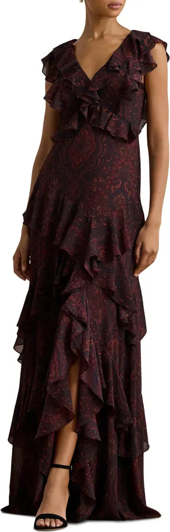 Paisley Tiered Ruffle Trim Gown | Nordstrom