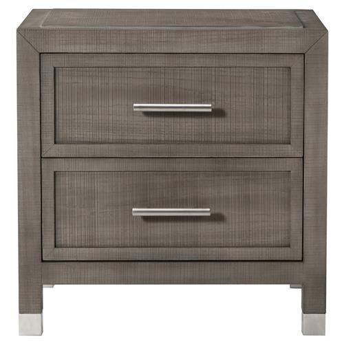Sonder Living Raffles Modern Classic Grey Wood Pewter Steel 2 Drawer Nightstand | Kathy Kuo Home