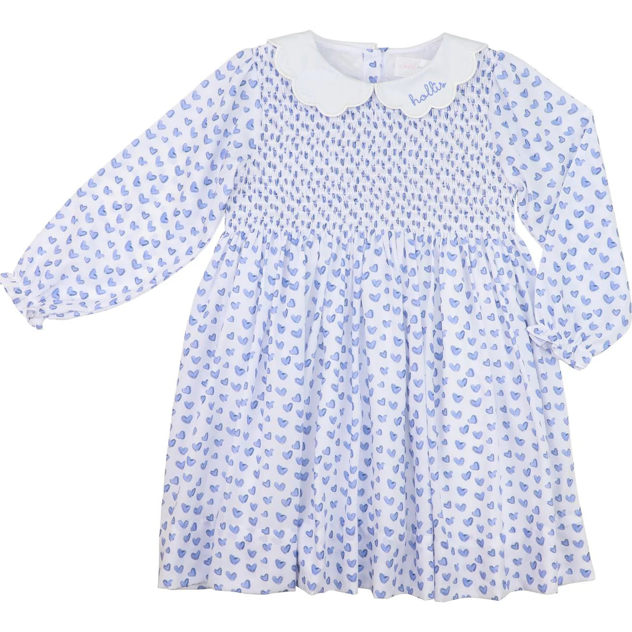 Blue Heart Smocked Scalloped Collar Dress | Cecil and Lou