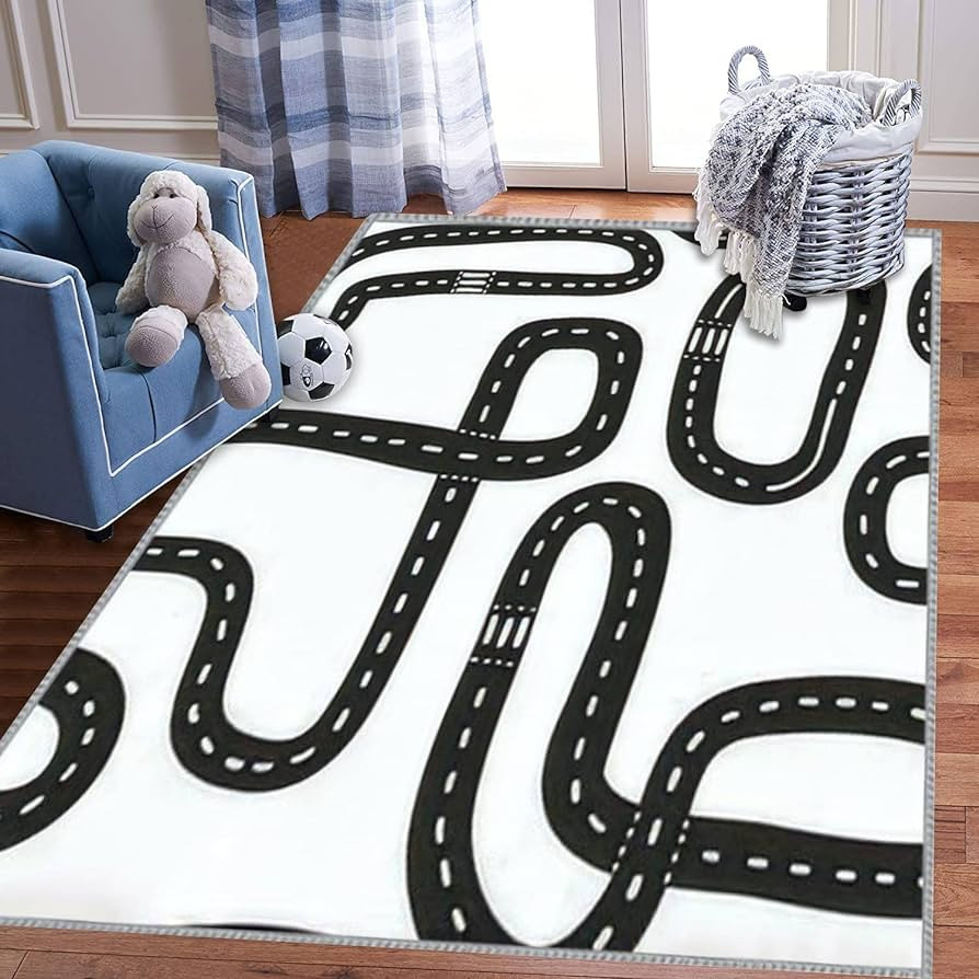 Play Area Rugs Black and White Seamless in Roads from Above 3D Carpet Extra Large Rug ' Bedroom P... | Amazon (US)