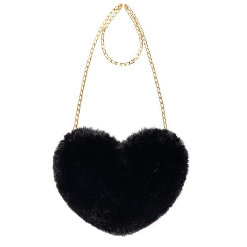 Miayon Heart Shaped Faux Fur Clutch Purse Fluffy Crossbody Shoulder Bag for Women Halloween Christmas Valentine Black | Amazon (US)