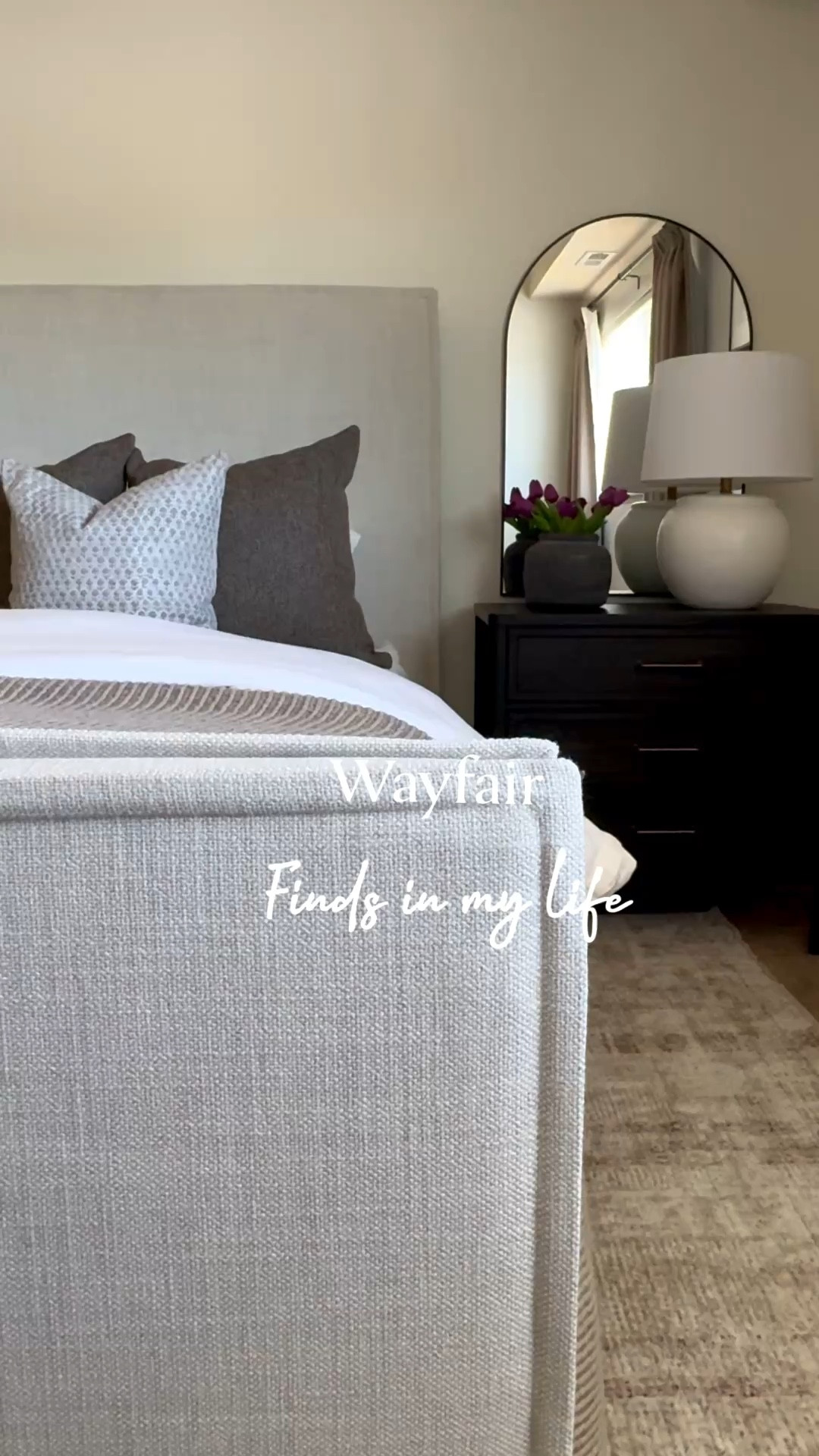 Neutral bed, upholstered bed, Bernard’s bed, wayfair furniture, plaid rug, hydrangea stems, hydrangea arrangement, wood console, arwah console, urn vase

#LTKHome #LTKMidsize #LTKSaleAlert