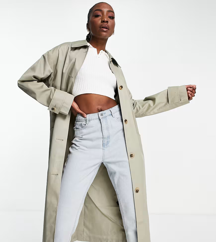ASOS DESIGN Tall longline trench coat in khaki-Brown | ASOS (Global)