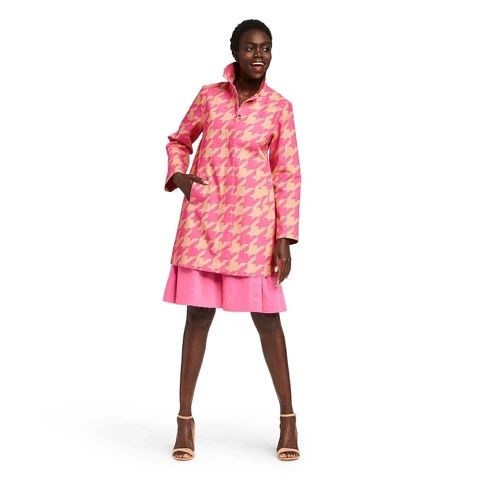 Women's Houndstooth Print Long Sleeve Front Button-Down Jacket - Isaac Mizrahi for Target Pink/Ta... | Target