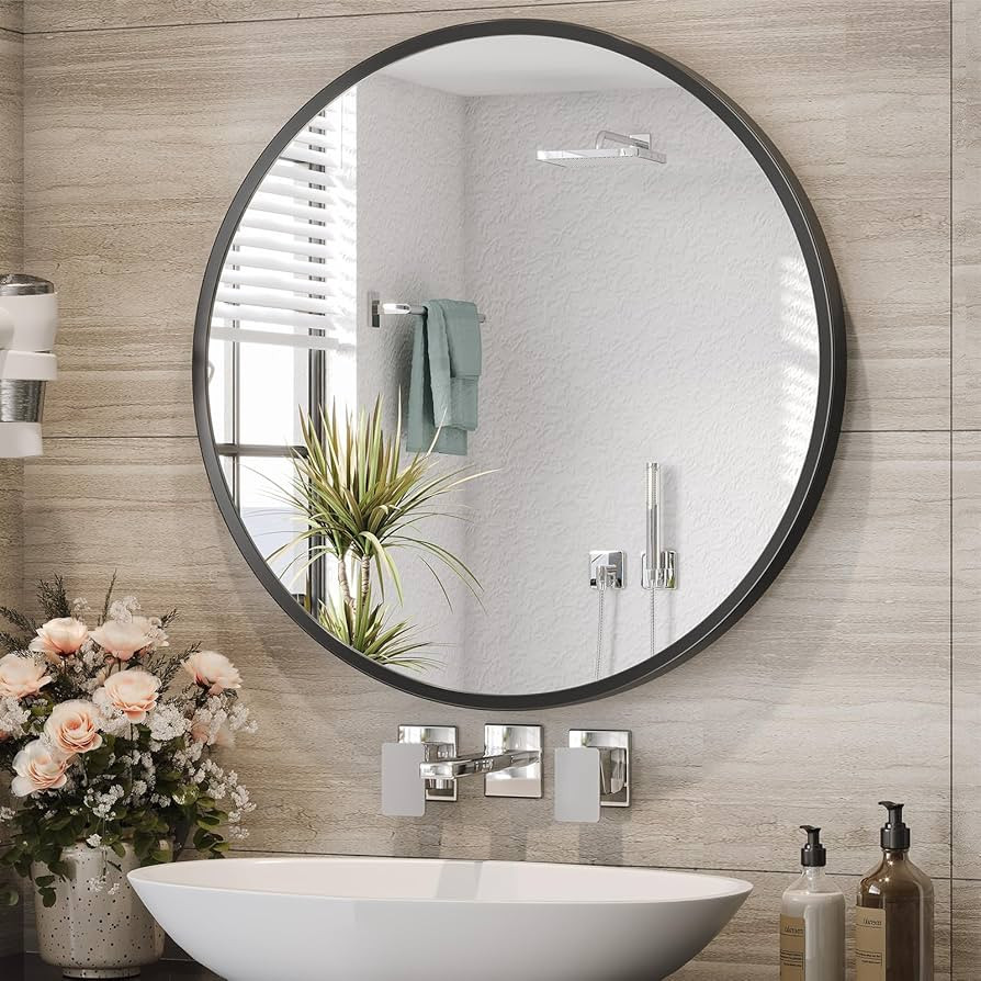 Brightify Black Round Mirror 24 inch, Round Black Bathroom Mirror for Wall, Metal Framed Circle B... | Amazon (US)