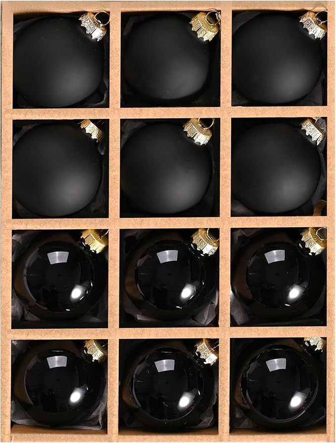 WDS WONDROUS 12Pcs Shiny and Matte Black Glass Ball Christmas Ornaments, Hanging Baubles for Xmas... | Amazon (US)
