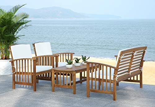 SAFAVIEH Outdoor Collection Rocklin Natural/ Beige 4-Piece Conversation Patio Set with Cushions | Amazon (US)