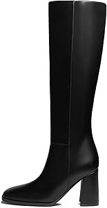 Athlefit Women's Knee High Boots Fashion Chunky Heel Square Toe Tall Boots Side Zipper Long Boots | Amazon (US)
