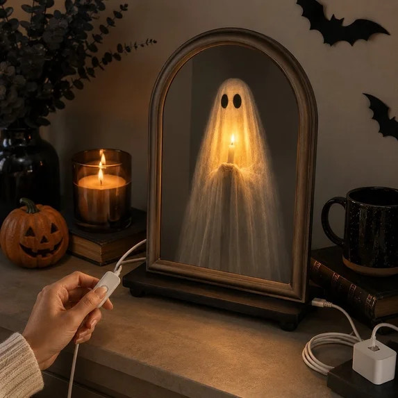 Light Up Ghost Mirror Halloween Decorations Indoor, LED Wall Mirror with Ghost Holding Candle, Sp... | Walmart (US)
