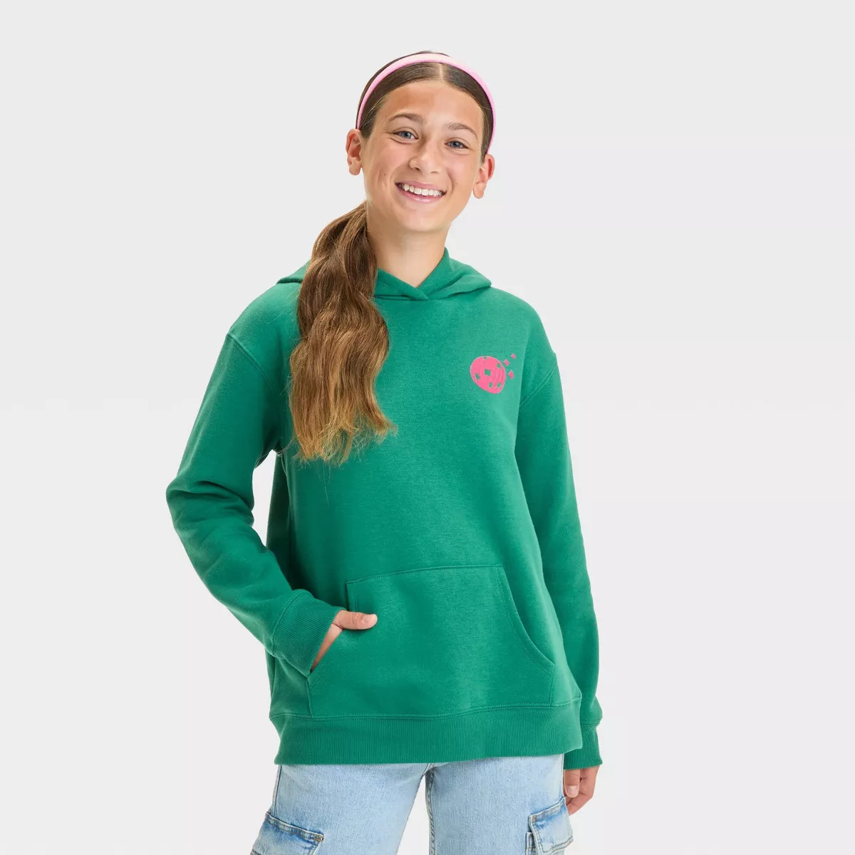 Girls' "In My Jolly Era" Fleece Hoodie - art class™ Dark Green | Target