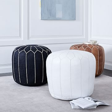 Moroccan Leather Pouf - Medium | West Elm (US)