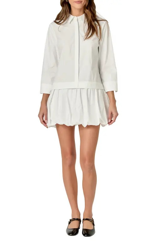 English Factory Bubble Hem Long Sleeve Cotton Shirtdress in White at Nordstrom, Size Large | Nordstrom