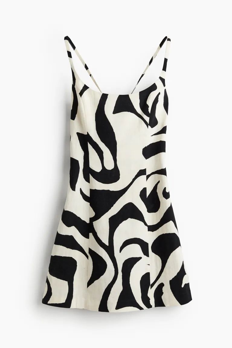 Slip Dress - Square Neckline - Sleeveless - Cream/black patterned - Ladies | H&M US | H&M (US + CA)