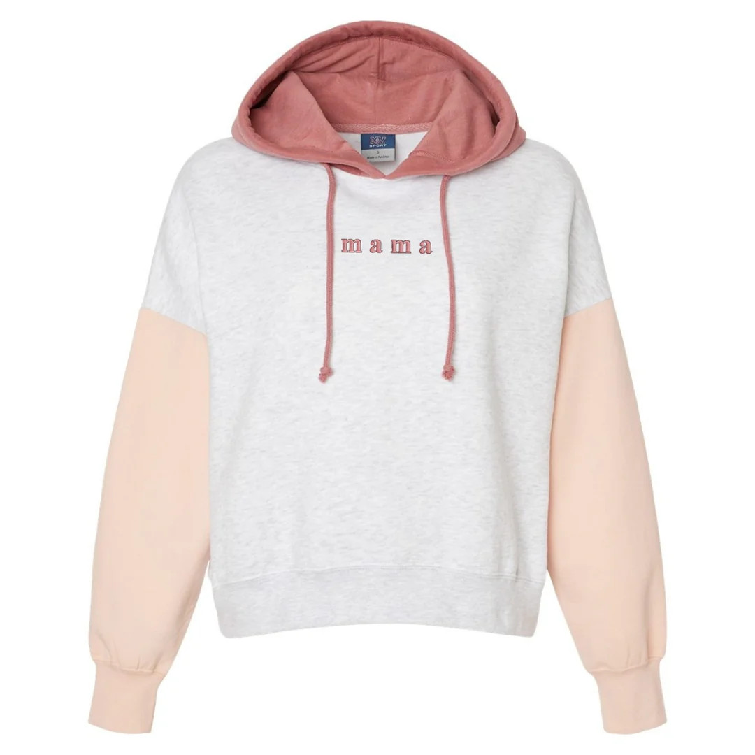 Mama Embroidered Colorblock Hoodie | United Monograms