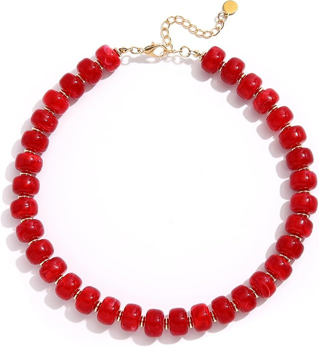 Colorful Beaded Necklace for Women Unique Resin Beads Choker Necklaces Boho Statement Chunky Neck... | Amazon (US)