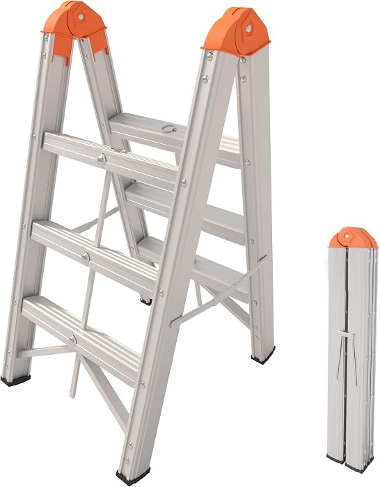 Aluminum Foldable Twin Front Collapsible A Frame 3-Step Ladder, Compact Step Stool with Wide Anti... | Amazon (US)
