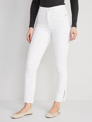 Extra High-Waisted Rockstar 360° Stretch Super-Skinny White Side-Split Jeans for Women | Old Navy (US)