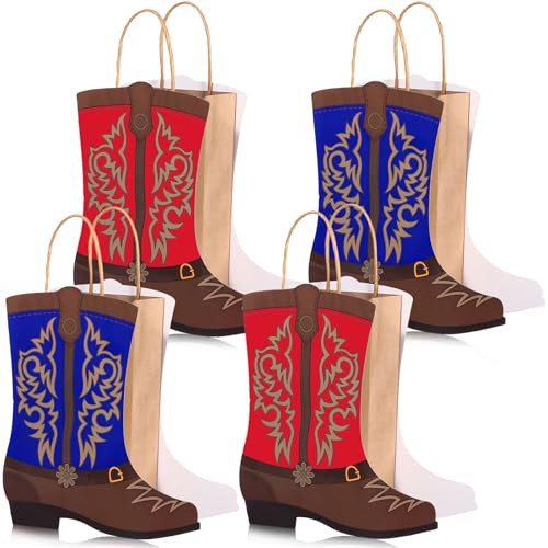 Mooliwe 16 Pcs Cowboy Cowgirl Boots Paper Bags Western Theme Party Favors Bags Wild West Girls Kraft Bags Bachelorette Party Theme Last Rodeo Party Supplies Cowgirl Party Favors (Red Blue) | Amazon (US)