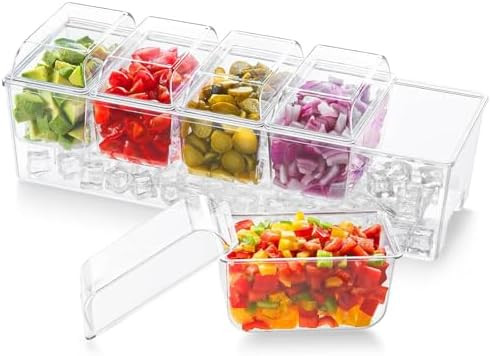 Lifewit Ice Chilled Condiment Caddy with 5x 20oz(2.5 cup) Containers, 15.3" Condiment Server with... | Amazon (US)