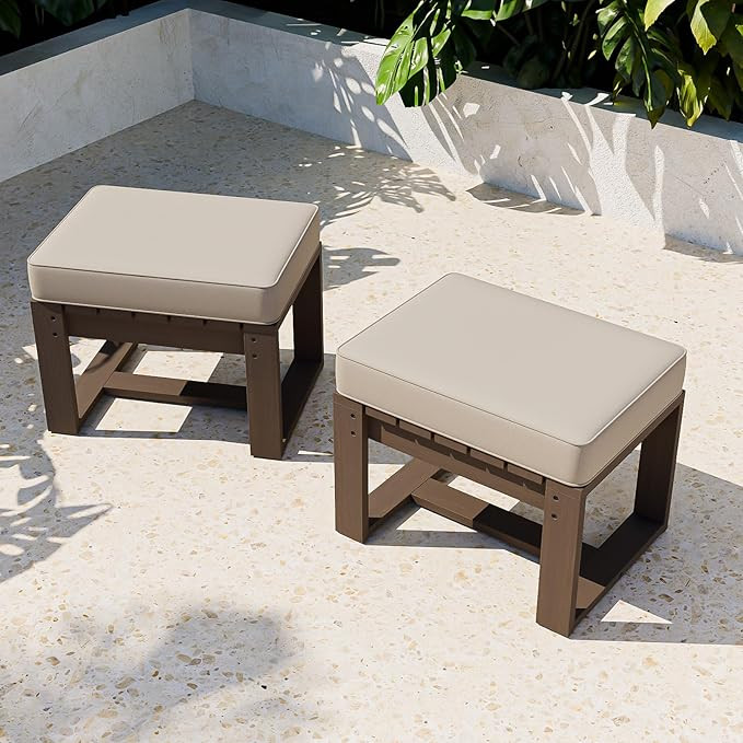 COOS BAY Natural Cedar Outdoor Patio Ottomans with Removable Cushions, Set of 2, Real Wood Footre... | Amazon (US)