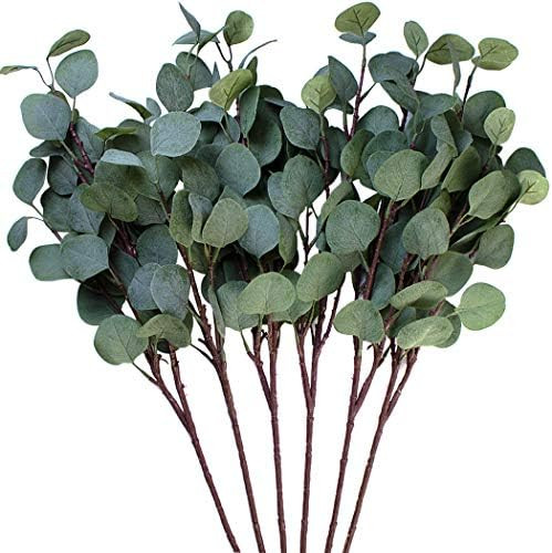 Seanmi Artificial Eucalyptus Leaves, 6 Pcs Faux Dried Silver Dollar Eucalyptus Garland Branches S... | Amazon (US)