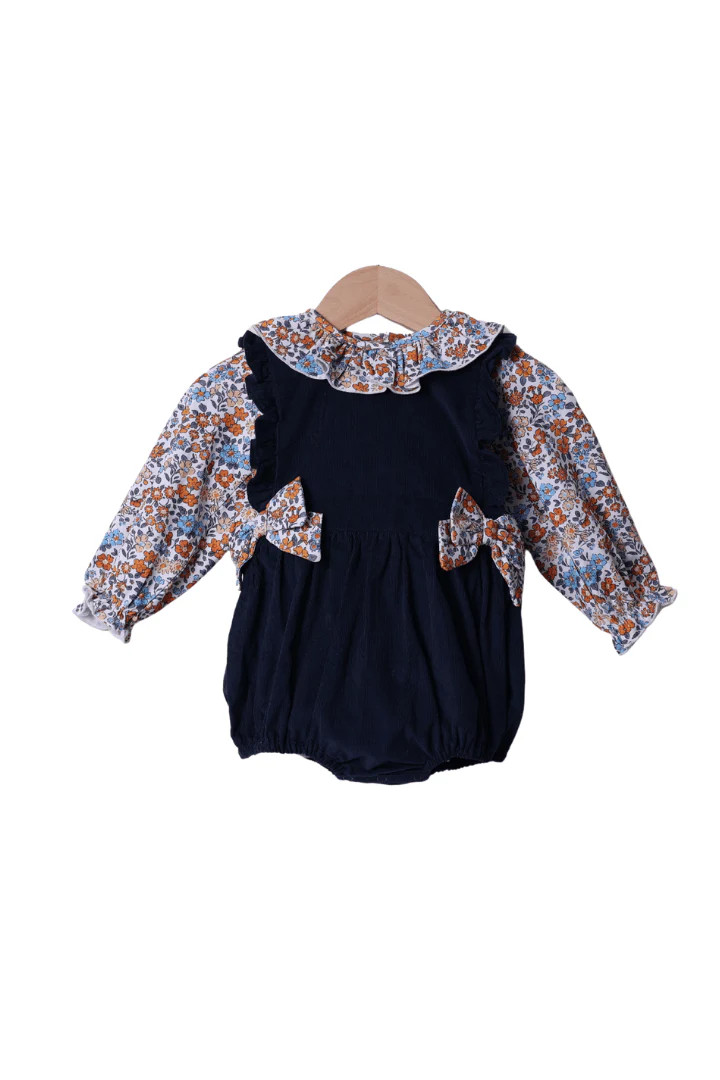 Fall Floral Navy Corduroy Bubble | The Smocked Flamingo