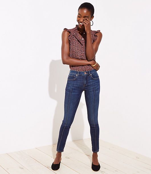 LOFT Modern Pintucked Skinny Jeans in Refined Dark Indigo Wash | LOFT