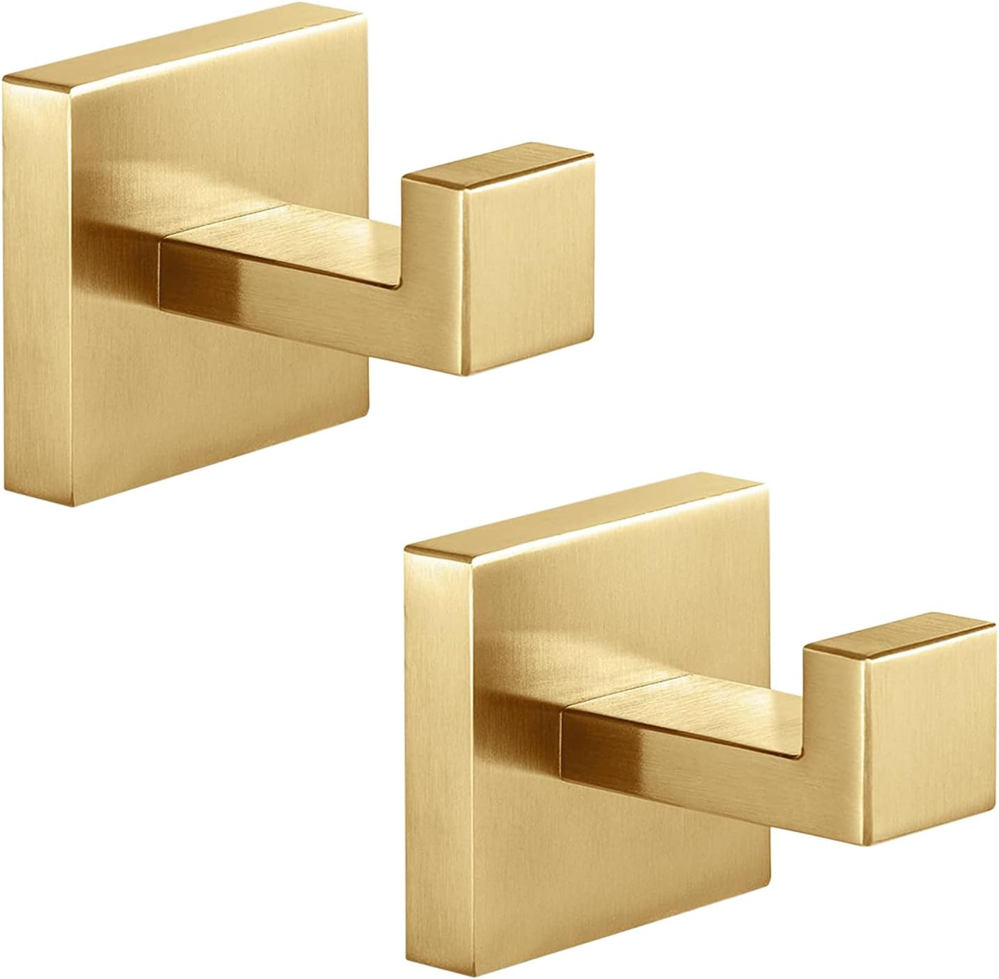 Heavy Duty Stainless Steel Towel Hooks, Wall Mounted Square Robe Hooks for Bathroom, Kitchen, Bedroom, Hotel Brushed Gold 2 Pack | Amazon (US)