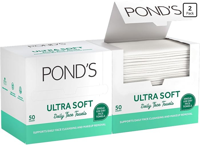 POND\u2019S Disposable Face Towel 2-Pack (50 Per Box) \u2013 Ultra Soft Biobased Dry Face Towels ... | Amazon (US)