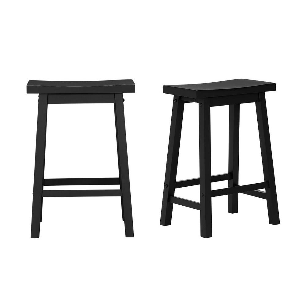 StyleWell StyleWell Black Wood Saddle Backless Counter Stool Set of 2 16 33 in W x 24 in H-SH0202... | The Home Depot