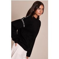 Black Blanket Stitch Knit Sweater | PrettyLittleThing US