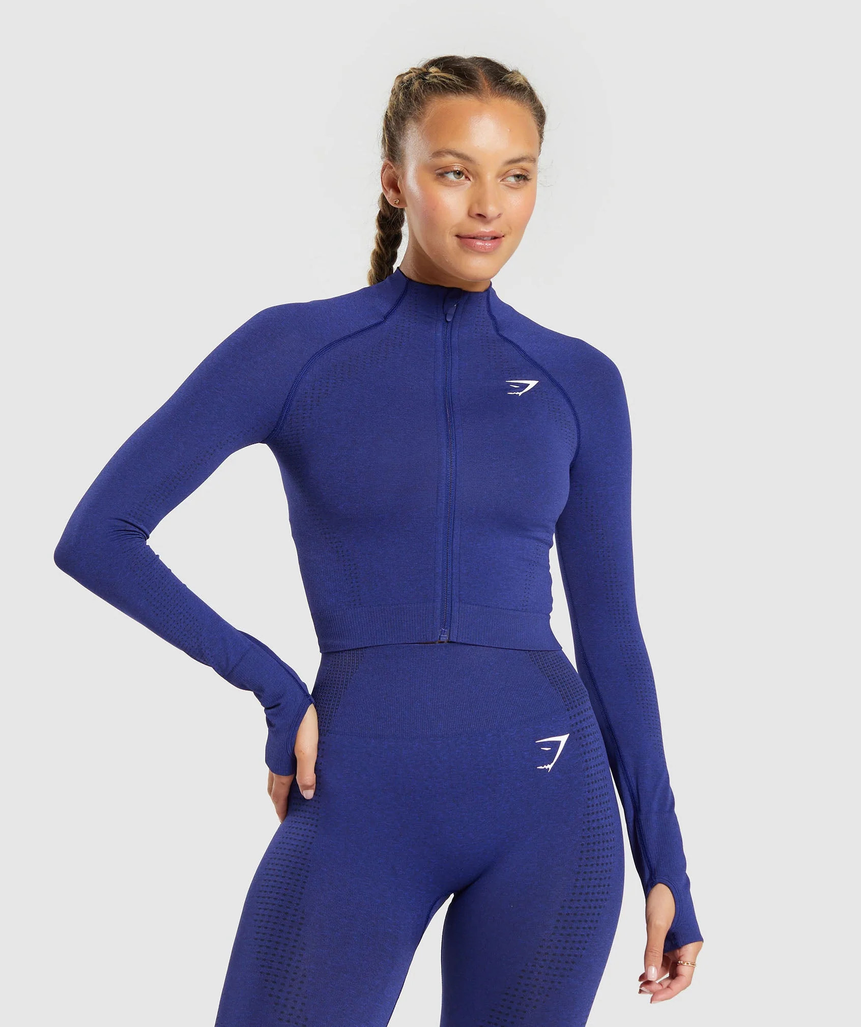Gymshark Vital Seamless 2.0 Midi Zip Up Jacket - Cobalt Purple Marl | Gymshark US