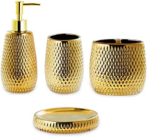 Bathroom Vanity Countertop Accessory Set (4pcs) - Includes Soap Dispenser Pump,Big Divided Toothbrus | Amazon (US)