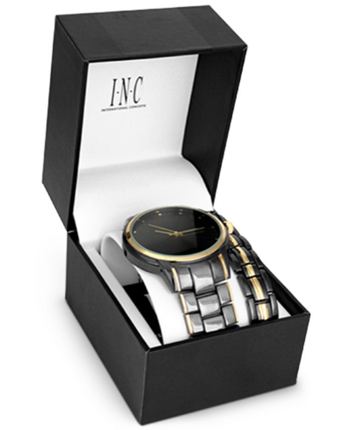 INC Men's Two-Tone Bracelet Watch 36mm Gift Set, Created for Macy's | Macys (US)