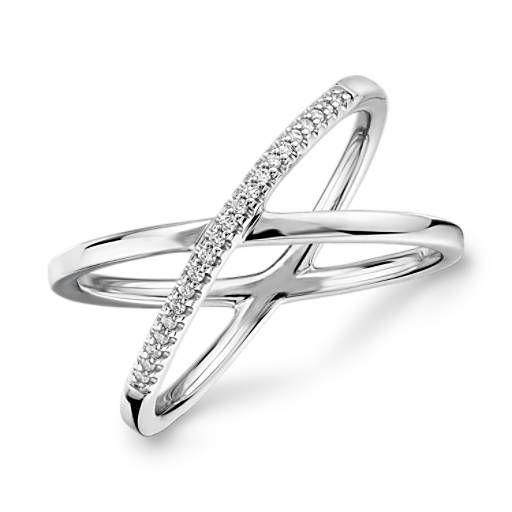 Delicate Pavé Diamond Crossover Fashion Ring in 14k White Gold | Blue Nile | Blue Nile