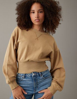 AE Cropped Fitted-Waist Sweatshirt | American Eagle Outfitters (US & CA)