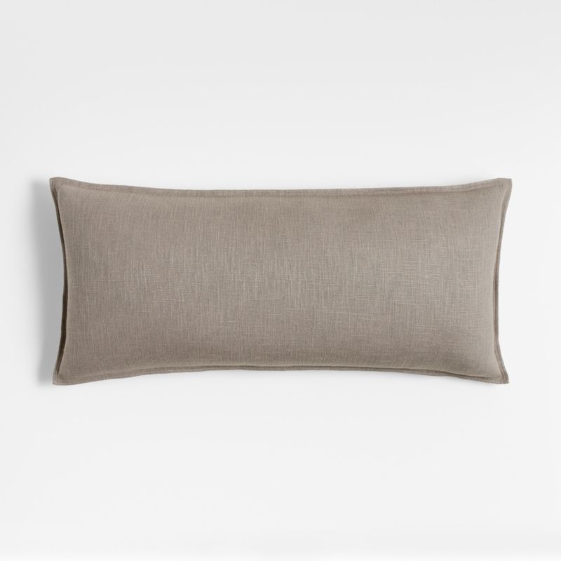 Dark Grey 36"x16" Laundered Linen Pillow with Feather-Down Insert | Crate and Barrel | Crate & Barrel