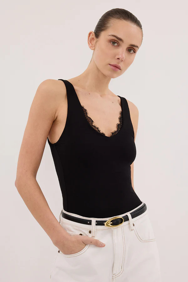 REBECCA BLACK LACE TRIM KNIT TANK | DISSH