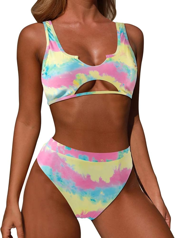 Women Halter Fashion Sexy Swimwear 2 Pieces Swimsuit Bikini Set with Small Strap | Amazon (US)