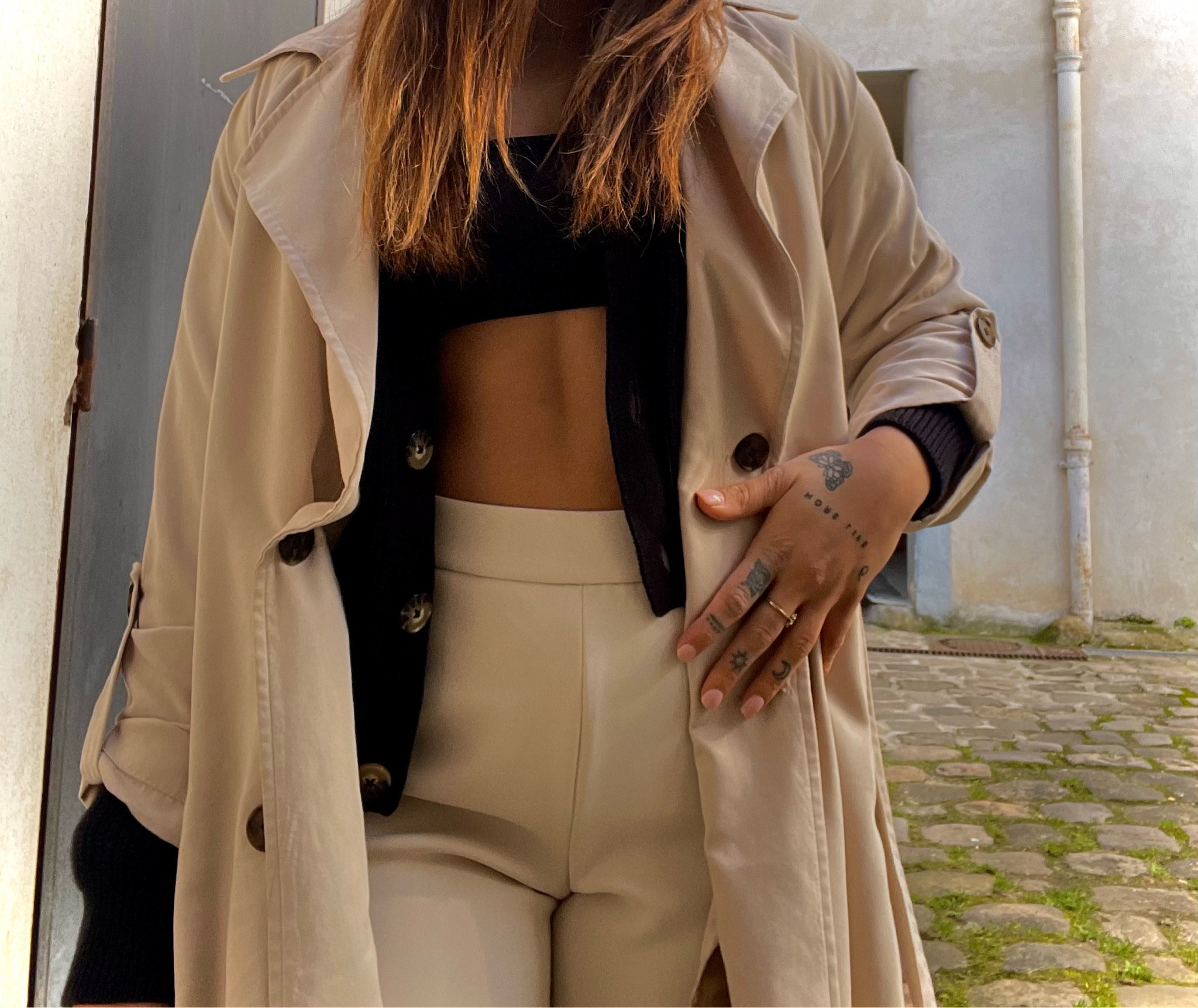 Neutrals only… fall/winter day in Paris <3 Layerssss...ASOS bbbyy… i love the bandeau top as a crop, i can button the sweater underneath if i feel like i need a shirt 😂 but the trench pulls it together <3 black or ivory pants work best and finger tats so you’re still cool if you forget to put on rings :) 

#LTKSeasonal